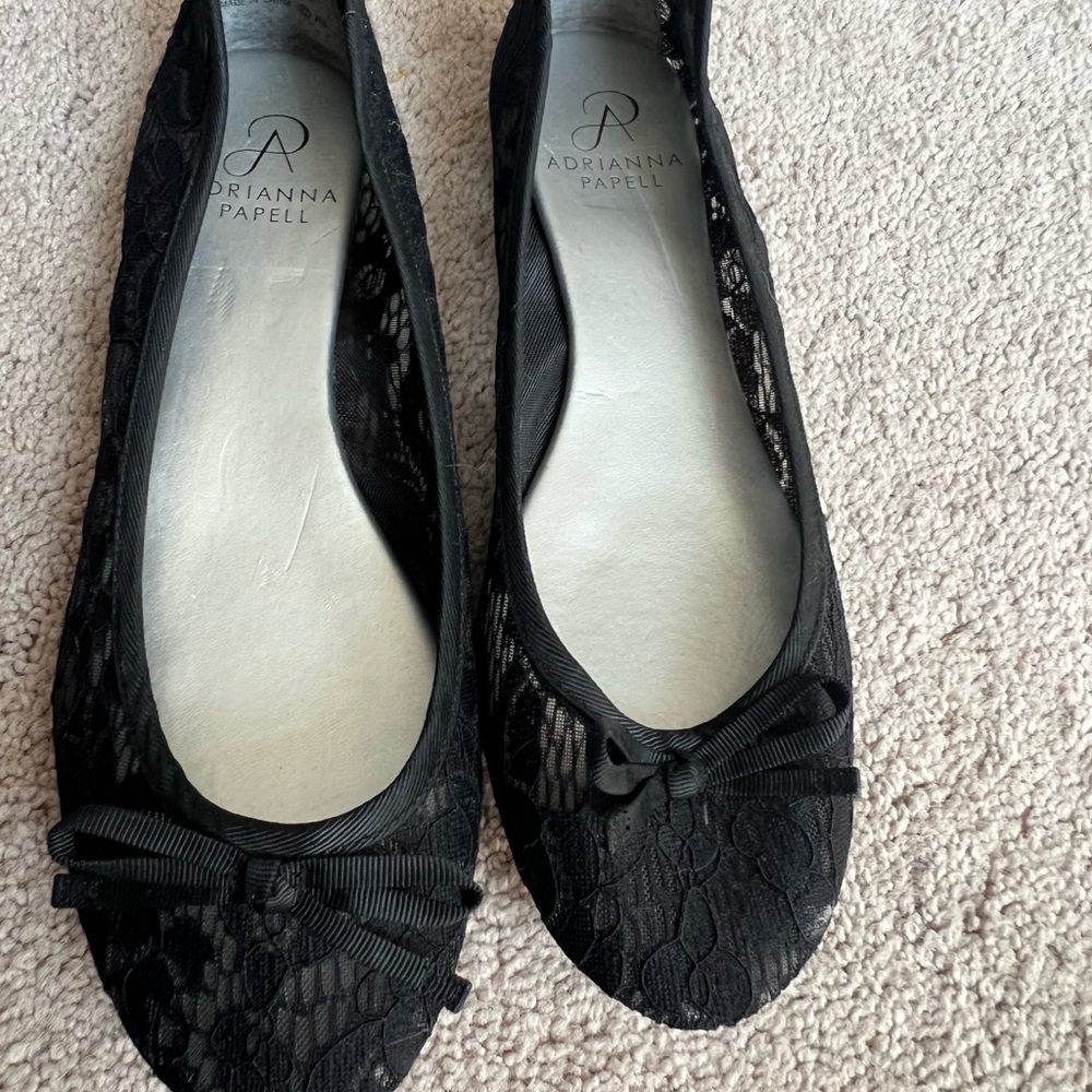 Adrianna Papell Black Lace Flats with Bow Detail